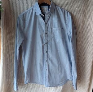 Craft + Flow Men's Dot Print Button Up Long Sleeeve Shirt Light Blue Size Small